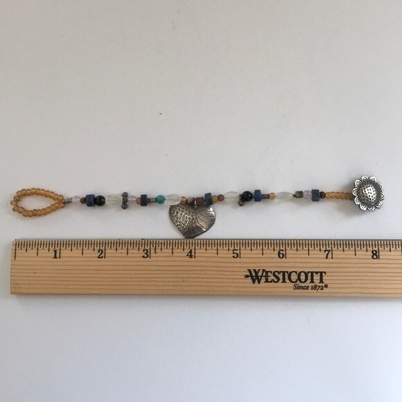 Vintage Handmade Sterling Silver Sunflower Heart Gemstone Bracelet Approx 8 in - Picture 8 of 8